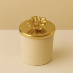 KREM BARDAKLI ÇİÇEK KAPAKLI LAVANTA KOKULU MUM